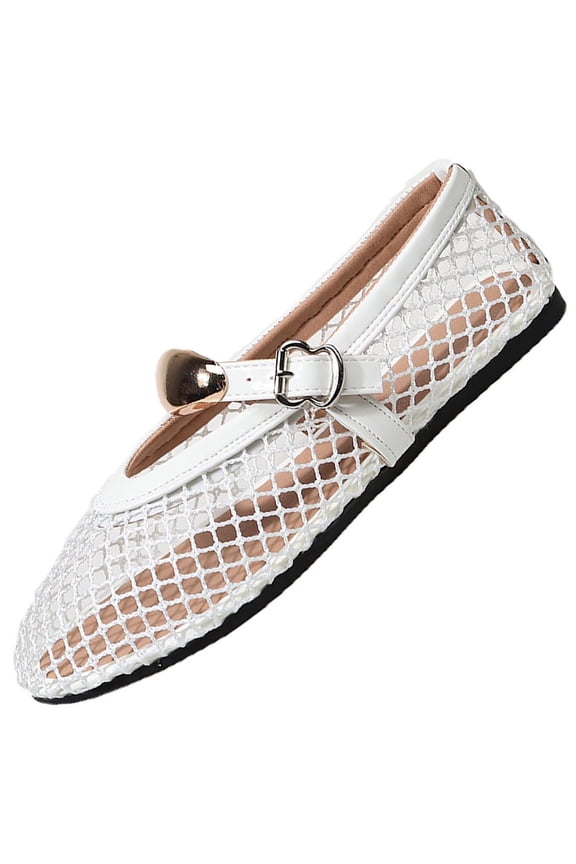 White Ladies Comfortable Fishnet Flat Shoes Round Head Vintage