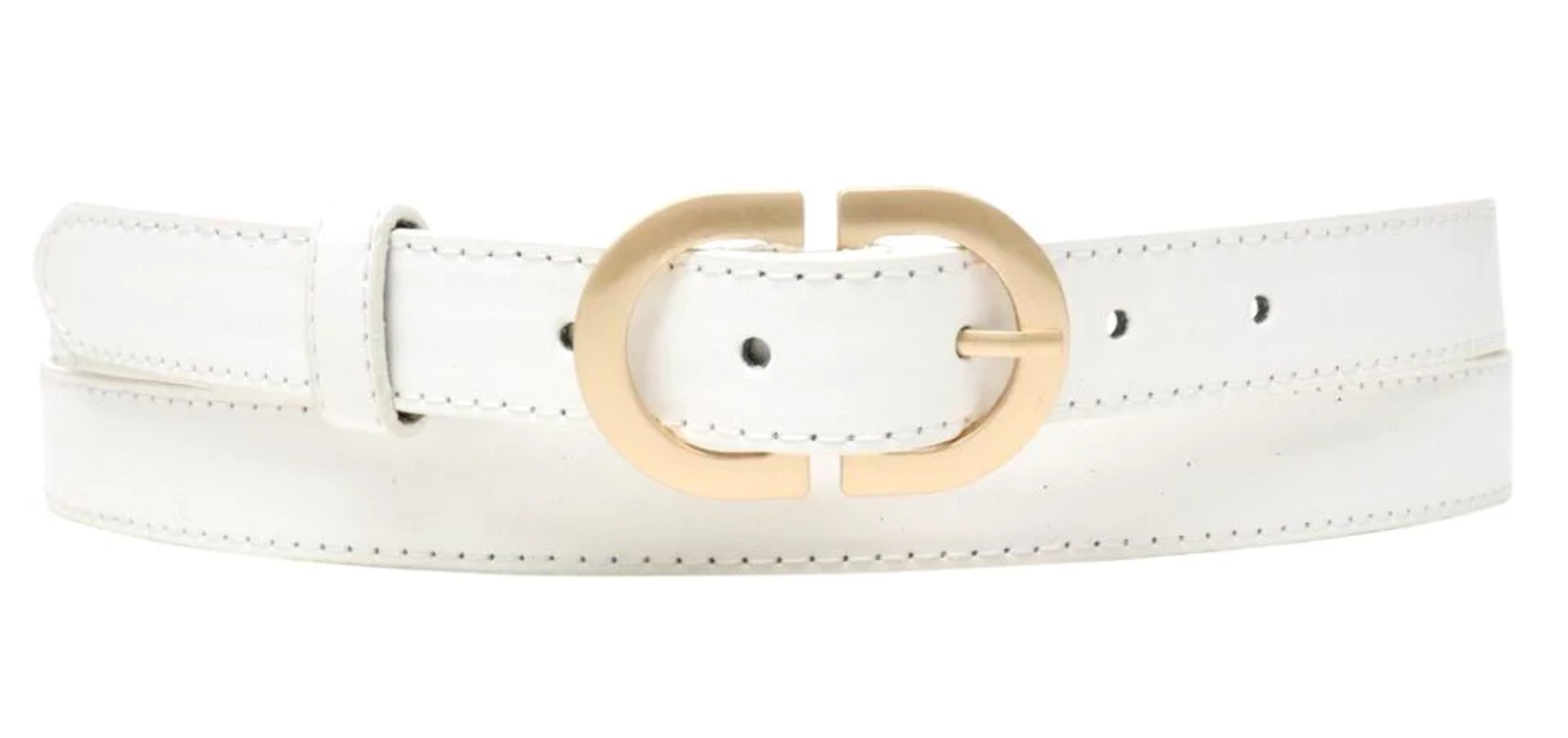 White Ladies Designer Style Stitch Leather Belt Gold Belt Buckle ...