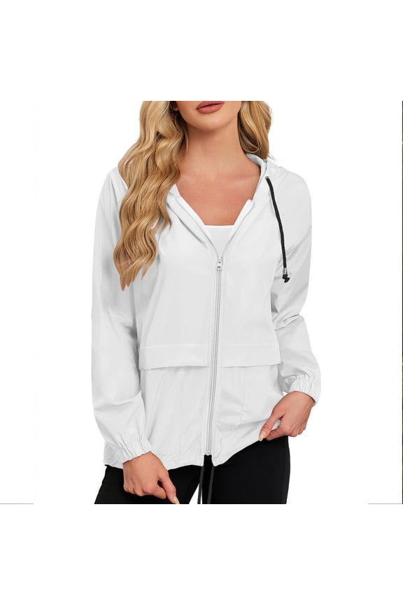 White for Ladies Fall Winter Workout Gym Running Going Out Thin Pleated Quick Dry with Hood Basic Jacket Hoods Coats Rain Coat Womens 2025 Clothing Fashion M