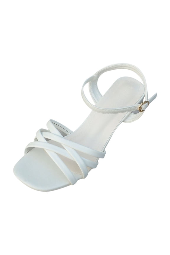 White Ladies Fashion French Roman Round Toe Open Toe Sandals With One Line Buckle Low Heel Design Great For Spring Summer Casual Outings