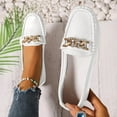 thumbnail image 1 of White Ladies Loafers Slip On Round Toe Low Heel Flats With Metal Chain Pu Upper Penny Shoes Lightweight Sole Casual Versatile Daily Footwear Size 43, 1 of 5