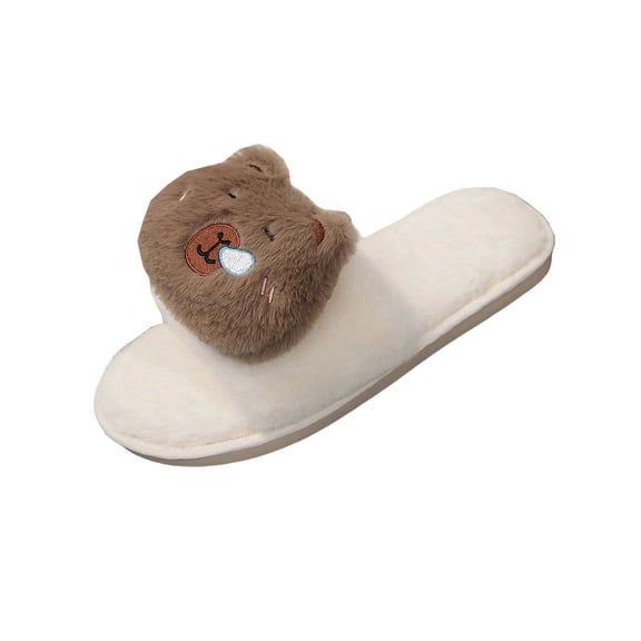 White Ladies Open Toe Furry Slippers With Playful Pattern For Fall And Winter Comfort Sandals Great For Leisure