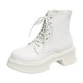 thumbnail image 1 of White Ladies Round Toe Lace Up Boots Low Heel For Comfortable Winter Wear, 1 of 9