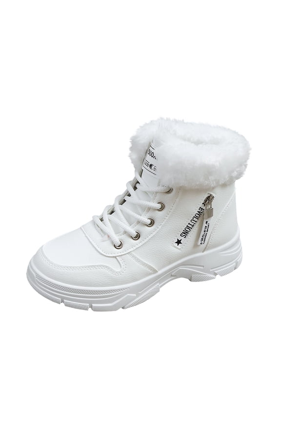 White Ladies Stylish Winter Ankle-Length Boots With Rounded Toe Side Zipper Closure And Tied Front Low Heel For Fashionable Outings
