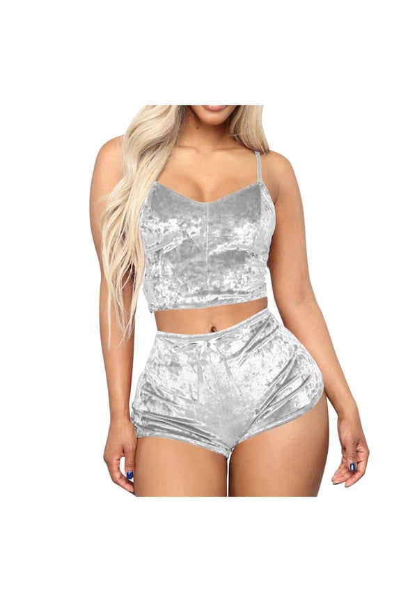 White Ladies Top Shorts Pajamas PJ 2PC Sets for Juniors Velour Matching Sexy 2 Piece Straight Leg Basic Fall Winter Pajamas 2PC Sets 2025 Clothing Fashion XL