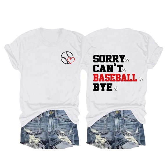 White Ladies Tops and Blouses Women's Spring/summer Baseball Print Loose T Shirt Short Sleeve Top