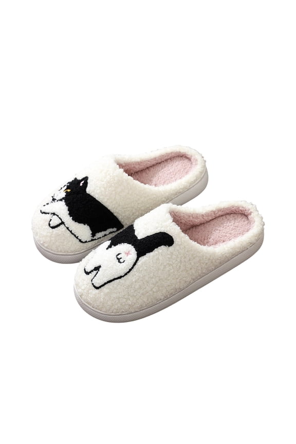 White Ladies Versatile Sandals With Pet Cow Pattern For Indoor Home Fall Winter Flat And Fashionable For Easy Use