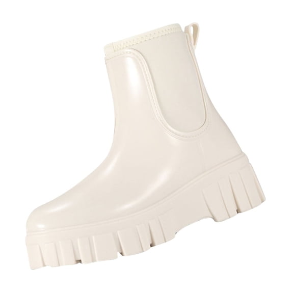 White Ladies Waterproof Boots For Rainy Seasons, Featuring Mid-Calf Length And Non-Slip Sole