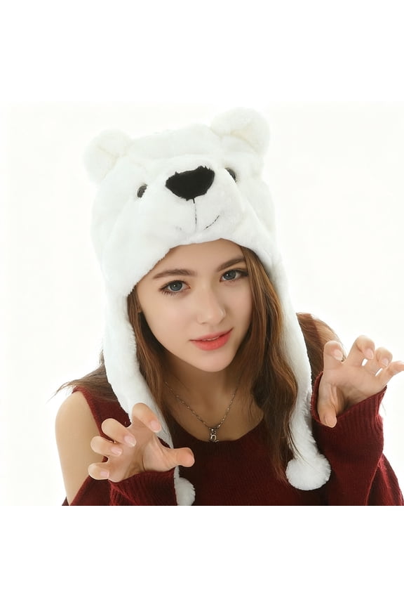 White Ladies Winter Warm Wool Hat Bears Knitted Design For Casual Use With One Size Fit Head Circumference 55-59 Cm