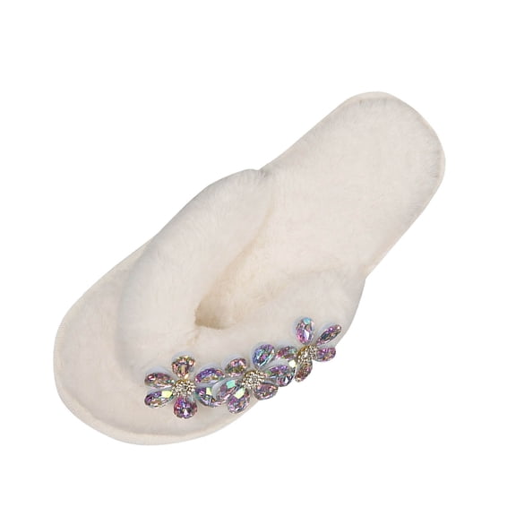 White Ladies Wrap-Around Sandals With Rhinestone Flower Decor Soft Sole Great For Home And Lounge Use