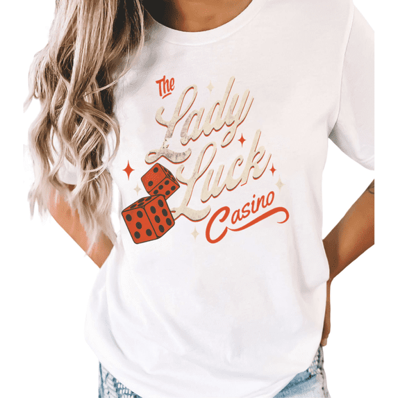 White Lady Luck Casino Tshirts Vintage Casino Streetwear Casual Graphic Tee S-5XL Tops