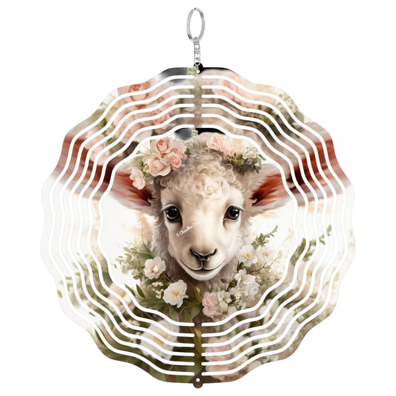 White Lamb Easter 3D Wind Spinner, Spring Animal Hanging Ornament, Farmhouse Garden Decor, Religious Holiday Gift