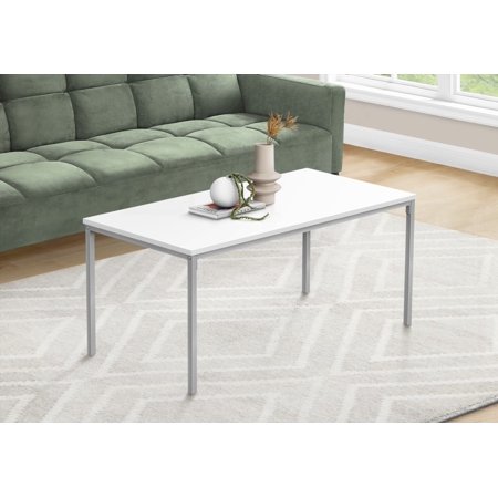 White Laminate & Grey Metal Cocktail Table for Living Room, 40"l, Contemporary Modern Piece
