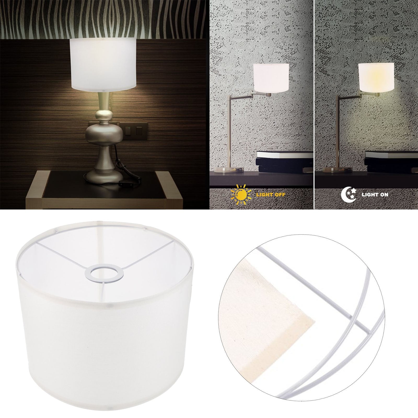 White Lamp Shade Modern Fabric Drum Lamp Shade Replacement Household Retro Lamp Cover for Living Room Bedroom Bedside Kitchen Dining Table 7.5*10.2inch