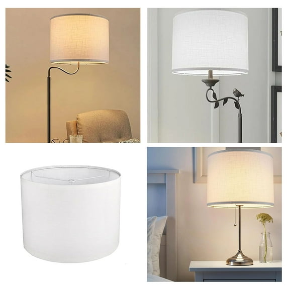 White Lamp Shade Modern Fabric Drum Lamp Shade Replacement Household Retro Lamp Cover for Living Room Bedroom Bedside Kitchen Dining Table 10*13inch