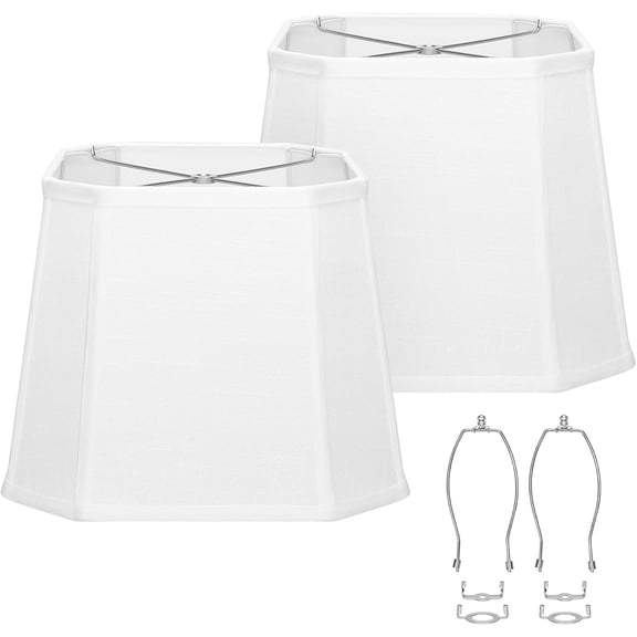 White Lamp Shades Set of 2, 10.5" x 10"x 13" Rectangle Cut Corner Lamphades | Medium Lamp Shade for Table Lamps Floor Lamps, Natural Linen,2 Lamp Harps Included,Fits E26 and Saddle Base,Easy Assembly