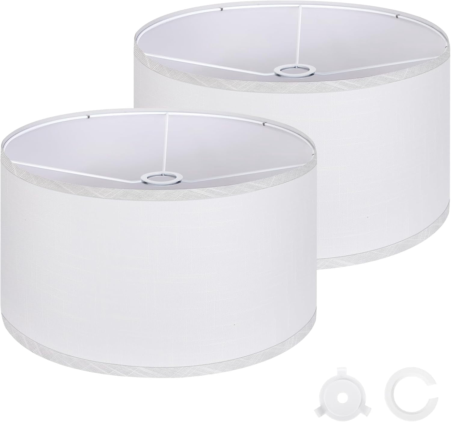White Lamp shades Set of 2, Large Drum Lamp Shades for Floor Lamps, 16" Top x 16" Bottom x 9" High, Easy to Assemble, Replacement Linen Lampshades for Table Lamps & Bedside Lamps (1.65" Spider)