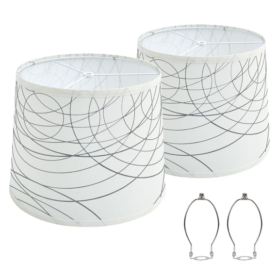 White Lampshades Set of 2 for Table Floor Lamp, Lampshades with with Line Design, 12.7" Top x 12.7" Bottom x 10" High, Natural Linen Hand Crafted, Lamp Shade Harp Holder Included
