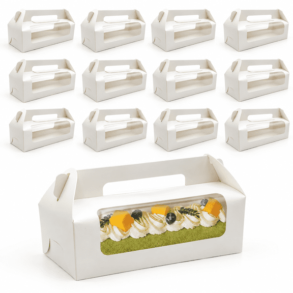 White Large 25-Pack 10.5 Inch Window Gable Cake Boxes with Handles