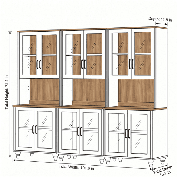 White Large Bookcase with Glass Doors and Adjustable Shelf, Library Wooden Bookshelves for Living Room, Office, Kitchen, Study Room