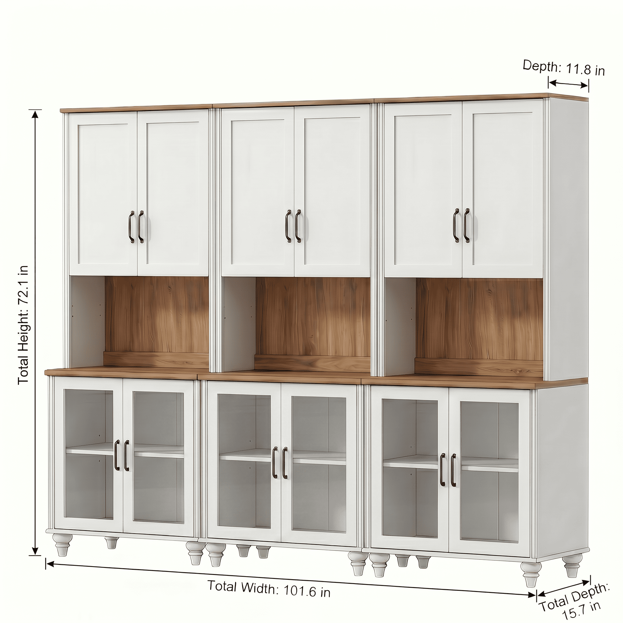 White Large Bookcase with Glass Doors and Adjustable Shelf, Library Wooden Bookshelves for Living Room, Office, Kitchen, Study Room