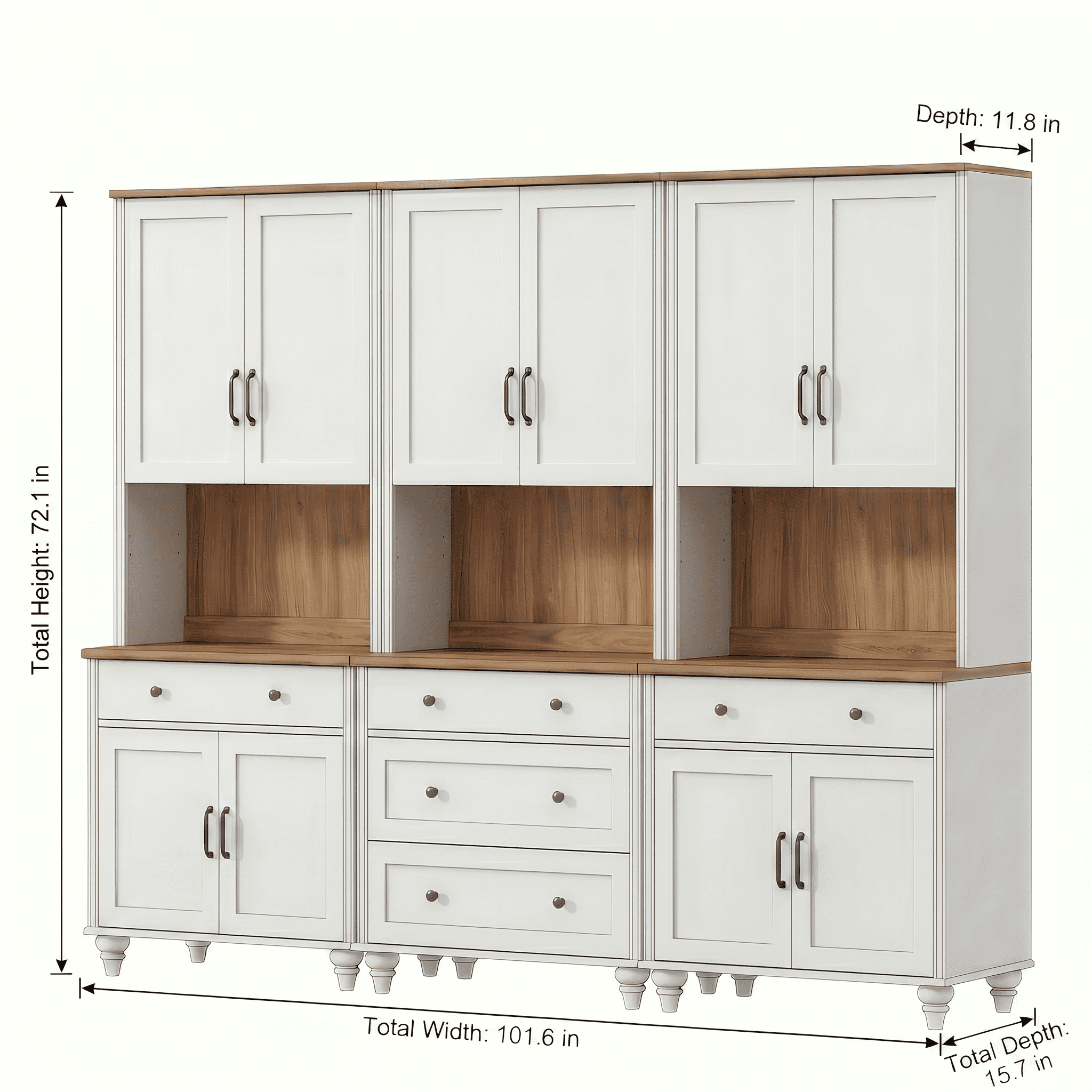 White Large Bookcase with Wood Doors, Bookshelf with Ample Storage Cabinet, Farmhouse Library Wooden Bookshelves for Living Room, Office, Study Room