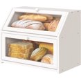 thumbnail image 1 of White Large Bread Box for Kitchen Counter, Double Layer Bamboo Wooden Large Capacity Bread Storage Bin, 1 of 8