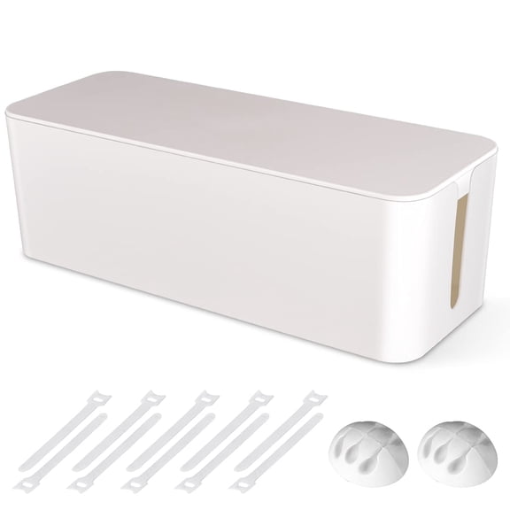 White Large Cable Management Box For Home Office Desk Tv Entertainment Systems