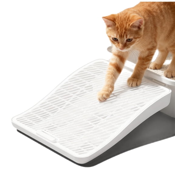 White Large Cat Litter Box Step Ramp With Catcher