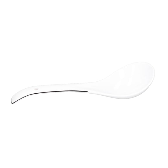 White Large Ceramic Porridge Spoon 8.9 Inch Long Handle Deep Soup Spoon for Home Restaurant