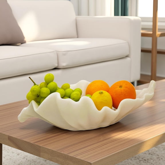 Off White Large Decorative Bowl - 16” Scalloped Ruffle Bowl for Home Decor - Coffee Table & Entryway Table Decor - Bowl for Key,Purse,Fruit - Centerpiece Bowls(C01ST401)