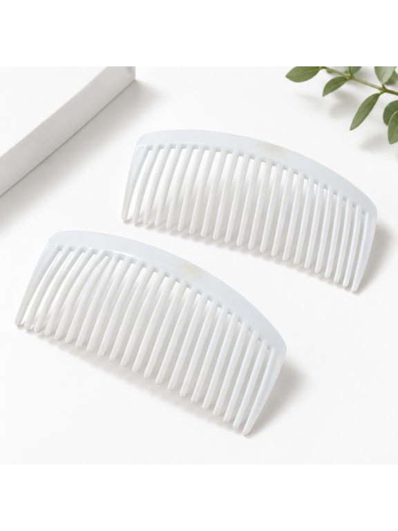 White Large Decorative Hair Side Comb for Women, 4.65 x 3.66 x 1.02 Inches