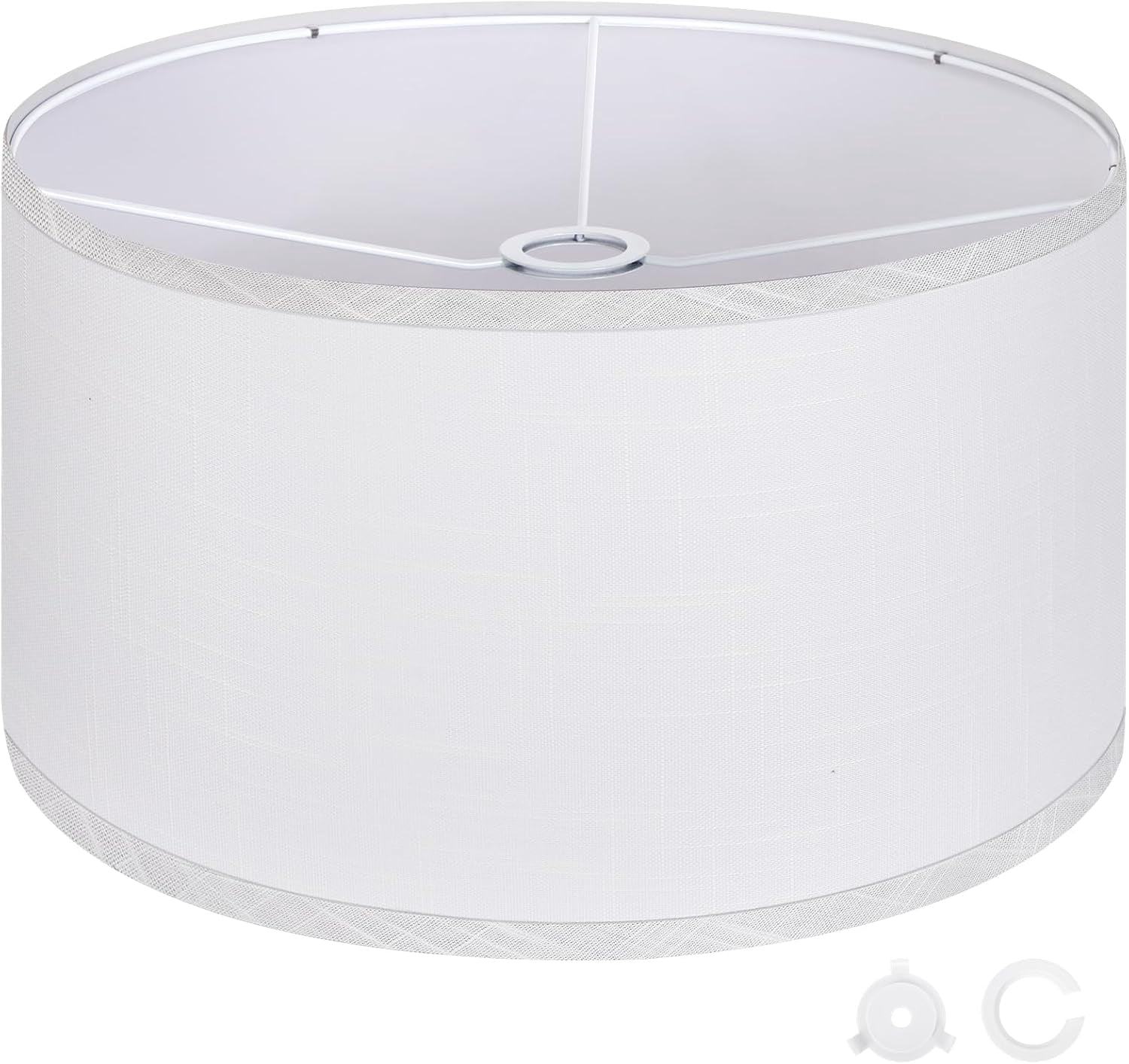 White Large Drum Lamp Shades for Floor Lamps, 17.5" Top x 17.5" Bottom x 10" High, Easy to Assemble, Replacement Linen Lampshades for Table Lamps & Bedside Lamps (1.65" Spider)