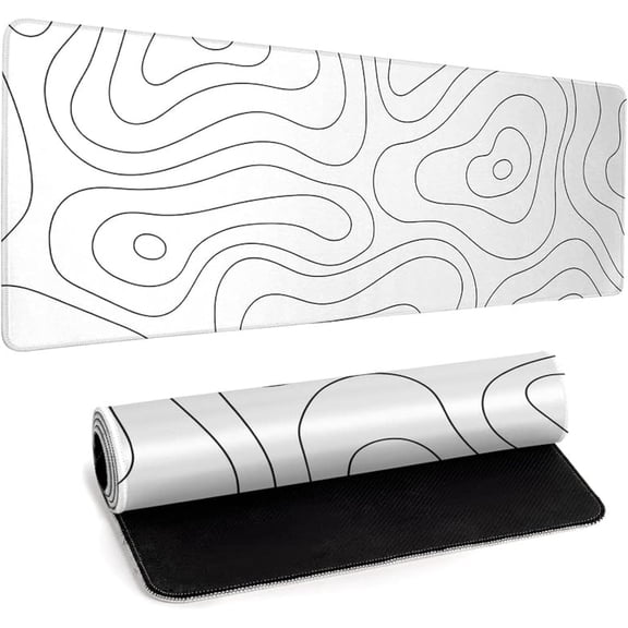 White Large Gaming Pad Desk Pad Topographic Map Big Keyboard Mat 31.5x11.8inch Computer Mousepad with Stitched Edge Non-Slip Rubber Base