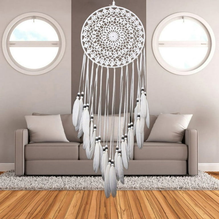 Large Dream Catcher With 3 Circles And White Lace Feathers To Hang