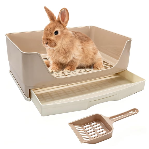 White Large Plastic Small Animal Litter Box with Drawer for Adult Rabbits Guinea Pigs and Ferrets