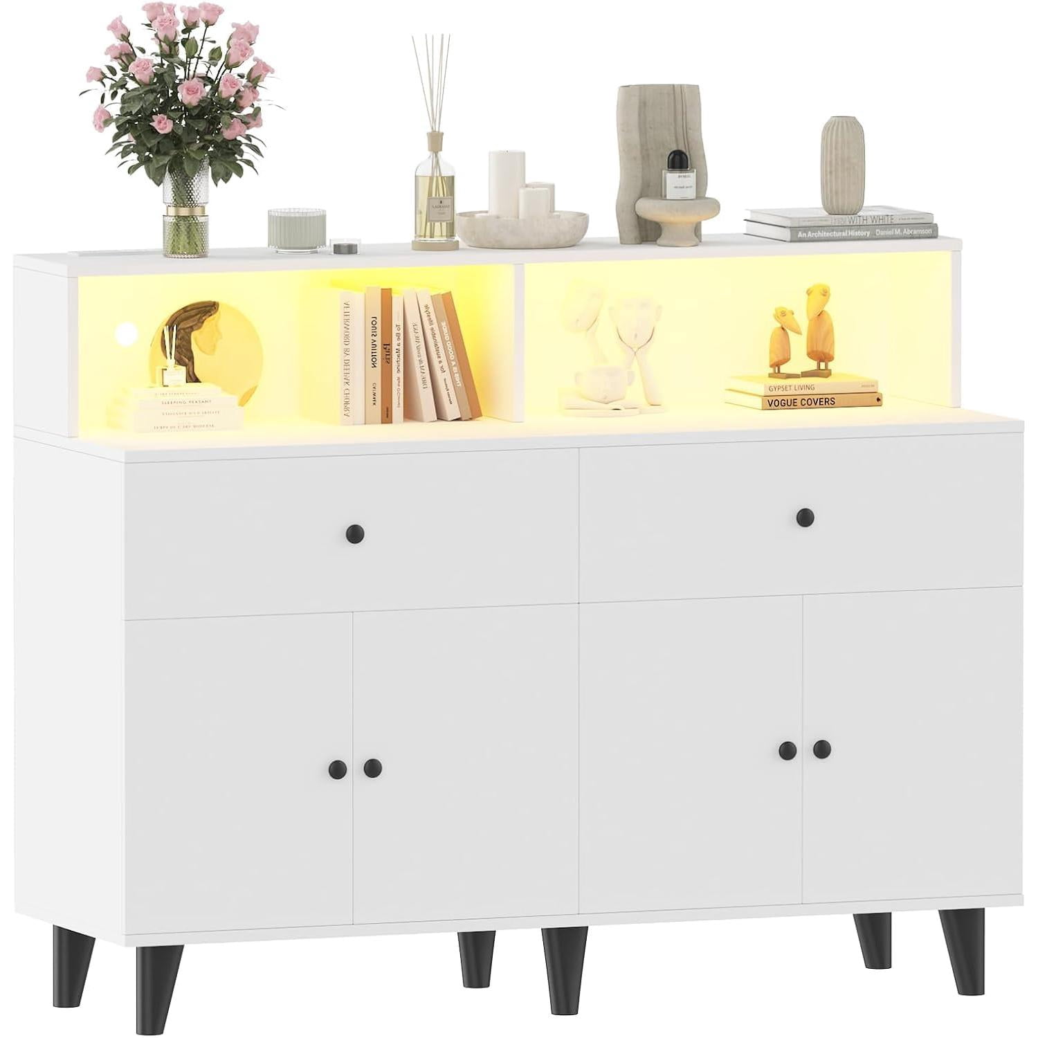 White Large Storage Racks White Large Storage with 6 Drawers and Shelves, Mid Century Modern ...