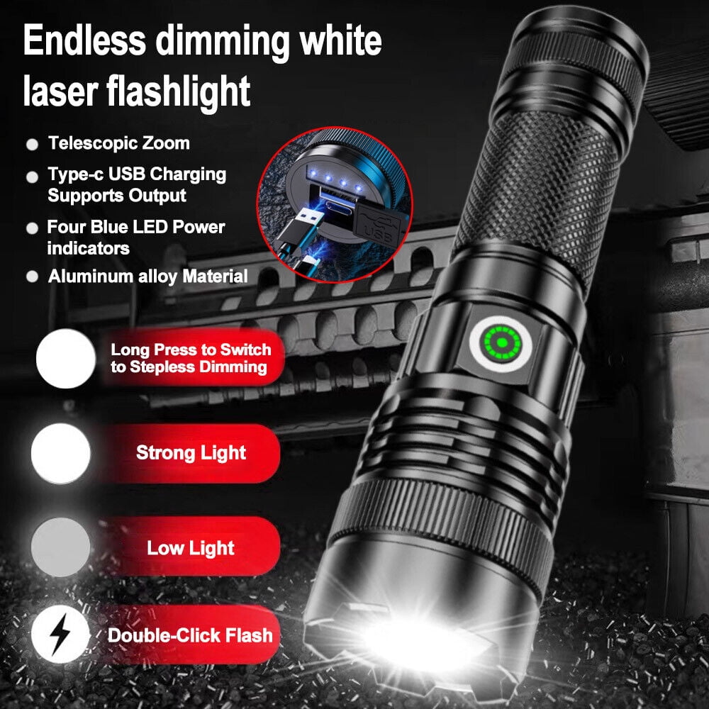White Laser Flashlight 1000 Meters Rechargeable 1800mAh Battery