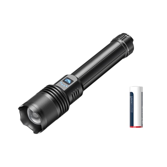 White Laser Long-Range Flashlight - Black, Rechargeable With 1*26800 Battery 4000Mah, Usb Cable Included, For Camping, Hiking, Emergency, Daily Use