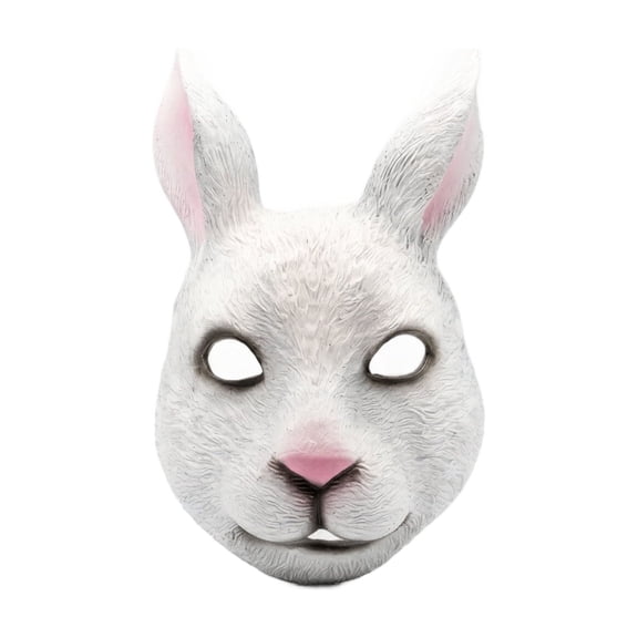 White Latex Rabbit Mask Bunny Mask, Adult Halloween Rabbit Mask for Masquerade Party, Themed Prop, 1 Pack