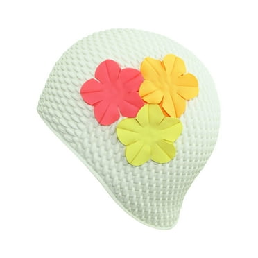 White Latex Swim Cap With Flowers