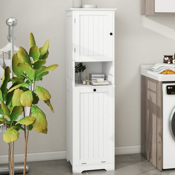 White Laundry Cabinet - One Tilt-out, E1 , Painted, 60 Lbs Load Capacity, Space Saving, Easy Assembly Required Stylish Sorter One Compartment, Door Cabinet, Painting, Load, Double Storage, Simple