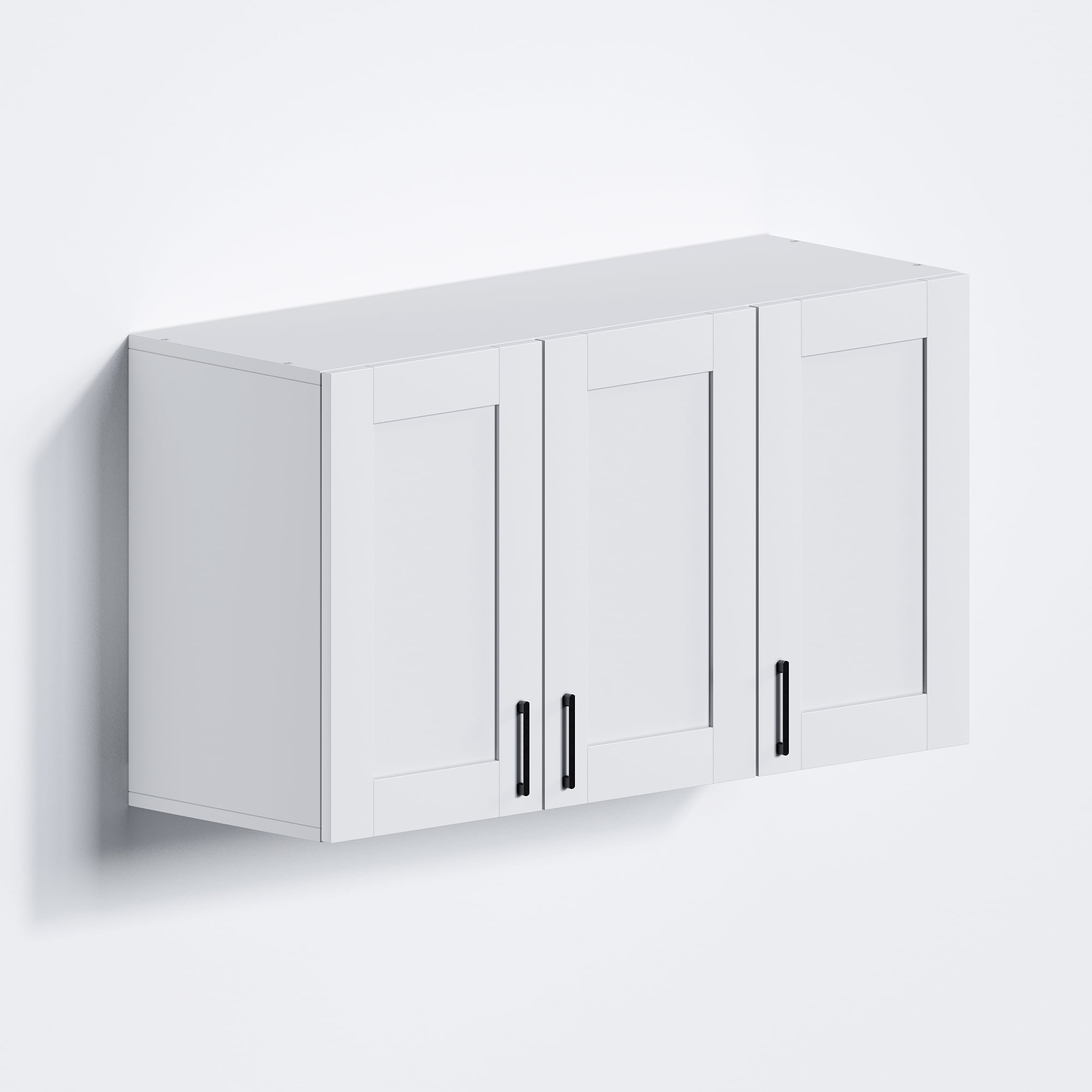 Fddevelop White Wood Laundry Room Wall Cabinet with 3 DoorS and Adjustable Shelf 35.4"W