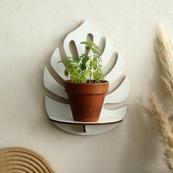 White Leaf Floating Wall Frame Display Wooden Plant Flowerpot Tray Storage Rack Girl'S Room Wall Decoration Gift