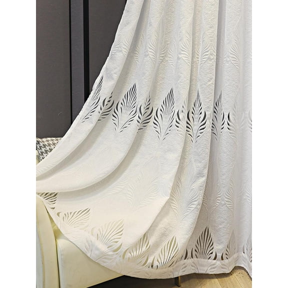 White Leaf Jacquard Sheer Curtain Panel For Indoor Standard Window