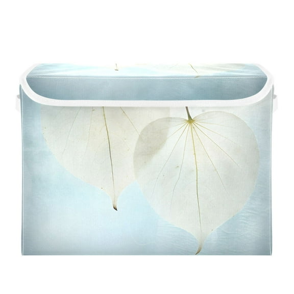 White Leaf Large Storage Bins with Linen Collapsible Lid Storage Box 16.7 x 12.6 x 11.8in