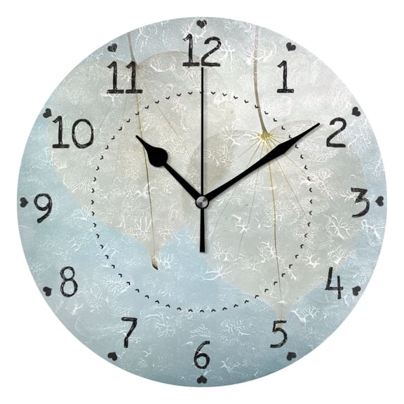 White Leaf Round Wall Clock Silent Battery Operated Home Decor for Living Room Bedroom