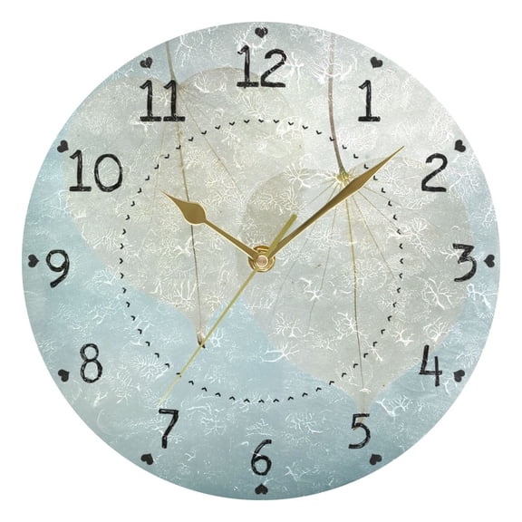 White Leaf Round Wall Clock Silent Battery Operated Home Decor for Living Room Bedroom