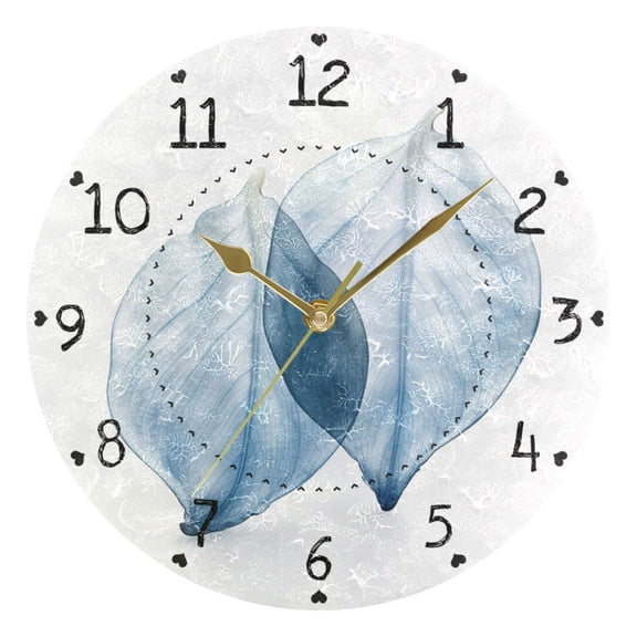 White Leaf Simplicity Round Wall Clock Silent Battery Operated Home Decor for Living Room Bedroom