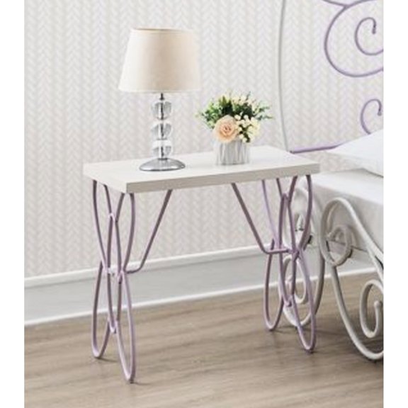 White Leather Bench With Purple Metal Base - Butterfly Design, Comfortable For Various Areas Stylish Backless Base, Living Area